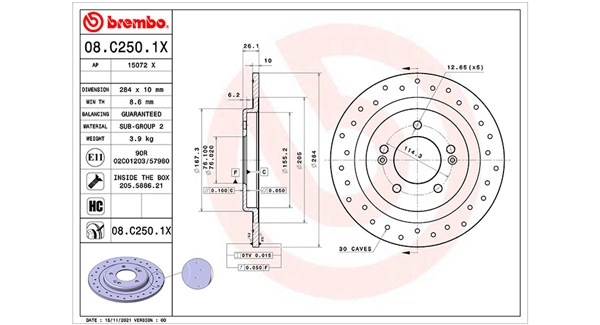 MAGNETI MARELLI Bremseskive 360406175402 perforeret 284mm 10mm for KIA