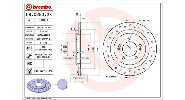 MAGNETI MARELLI Bremseskive 360406175502 perforeret 284mm 10mm for HYUNDAI