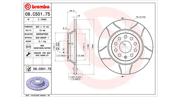 MAGNETI MARELLI Bremseskive 360406175605 lukket 300mm 12mm for VW VW (FAW) SKODA (SVW)