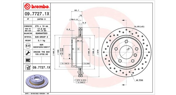 MAGNETI MARELLI Bremseskive 360406175802 perforeret 276mm 19mm for BMW
