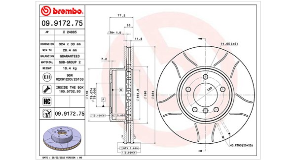 MAGNETI MARELLI Bremseskive 360406175905 lukket 324mm 30mm for BMW