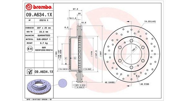 MAGNETI MARELLI Bremseskive 360406176002 perforeret 297mm 25mm for TOYOTA