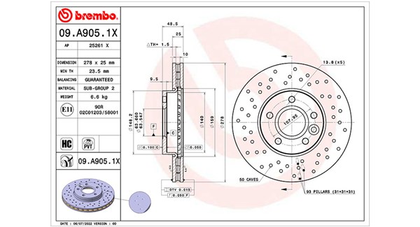 MAGNETI MARELLI Bremseskive 360406176202 perforeret 278mm 25mm for FORD FORD (CHANGAN) VOLVO