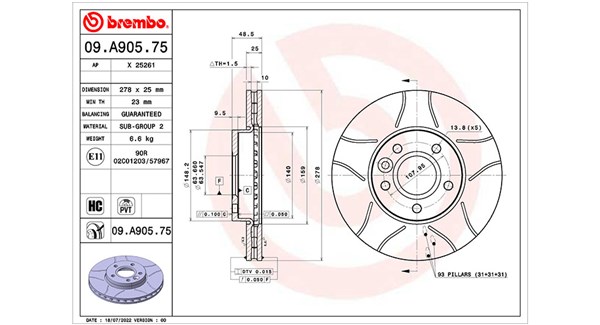 MAGNETI MARELLI Bremseskive 360406176305 lukket 278mm 25mm for FORD FORD (CHANGAN) VOLVO