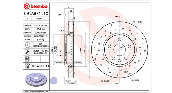 MAGNETI MARELLI Bremseskive 360406176402 perforeret 321mm 30mm for OPEL BUICK (SGM) CHEVROLET VAUXHALL BUICK