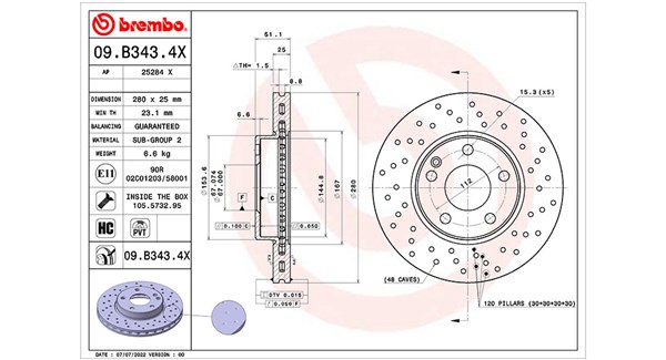 MAGNETI MARELLI Bremseskive 360406176502 perforeret 280mm 25mm for MERCEDES-BENZ
