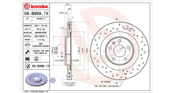 MAGNETI MARELLI Bremseskive 360406176702 perforeret 330mm 22mm for AUDI VW PORSCHE AUDI (FAW)