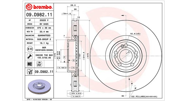 MAGNETI MARELLI Bremseskive 360406177301 ventileret 375mm 36mm for MERCEDES-BENZ