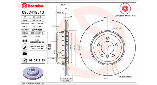 MAGNETI MARELLI Bremseskive 360406133804 ventileret 348mm 30mm for BMW
