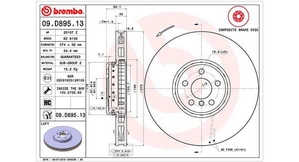 MAGNETI MARELLI Bremseskive 360406133904 indvendig ventileret 374mm 36mm for BMW