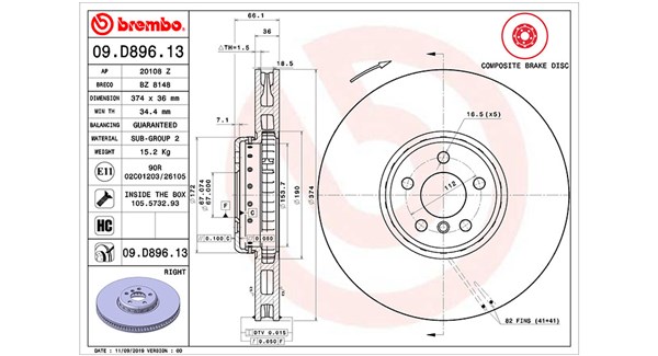 MAGNETI MARELLI Bremseskive 360406134004 indvendig ventileret 374mm 36mm for BMW
