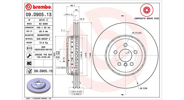 MAGNETI MARELLI Bremseskive 360406134104 ventileret 348mm 30mm for BMW BMW (BRILLIANCE)