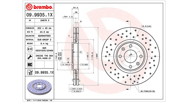 MAGNETI MARELLI Bremseskive 360406139002 ventileret 302mm 26mm for CITROËN PEUGEOT
