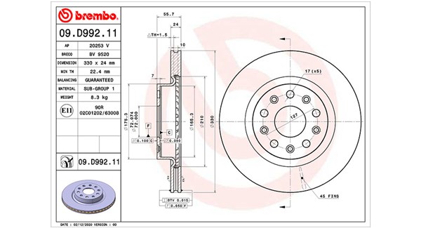 MAGNETI MARELLI Bremseskive 360406177401 ventileret 330mm 24mm for JEEP