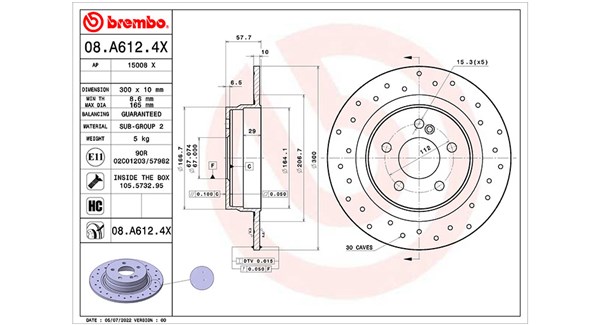 MAGNETI MARELLI Bremseskive 360406177702 perforeret 300mm 10mm for MERCEDES-BENZ