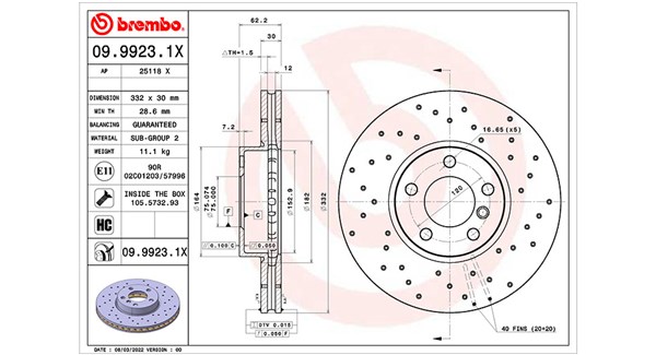 MAGNETI MARELLI Bremseskive 360406178002 perforeret 332mm 30mm for BMW