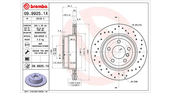 MAGNETI MARELLI Bremseskive 360406178102 perforeret 320mm 20mm for BMW