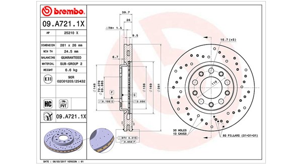MAGNETI MARELLI Bremseskive 360406142002 Indvendig ventileret- ventilering med dråbeformede blade 281mm 26mm for ALFA ROMEO FIAT JEEP