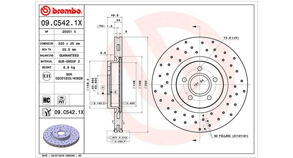 MAGNETI MARELLI Bremseskive 360406148002 Indvendig ventileret- ventilering med dråbeformede blade 320mm 25mm for FORD FORD ASIA & OCEANIA LINCOLN