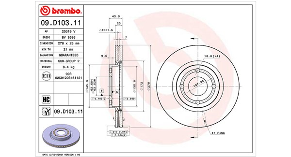MAGNETI MARELLI Bremseskive 360406178501 ventileret 278mm 23mm for FORD