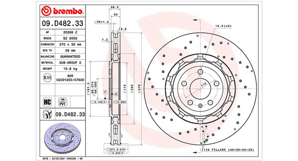 MAGNETI MARELLI Bremseskive 360406178604 Indvendig ventileret- ventilering med dråbeformede blade 370mm 30mm for AUDI