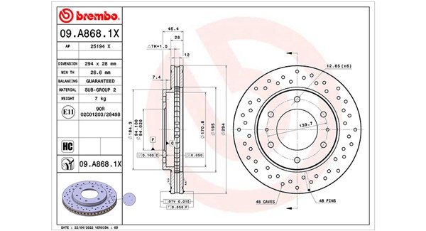 MAGNETI MARELLI Bremseskive 360406179102 perforeret 294mm 28mm for FIAT MITSUBISHI