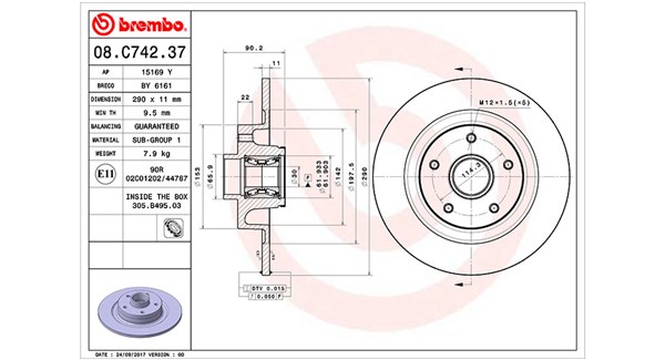 MAGNETI MARELLI Bremseskive 360406162100 fuld 290mm 11mm for RENAULT