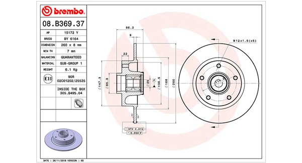 MAGNETI MARELLI Bremseskive 360406162200 fuld 260mm 8mm for RENAULT