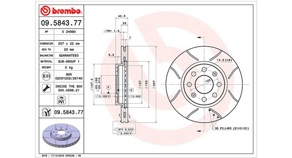 MAGNETI MARELLI Bremseskive 360406099605 ventileret 257mm 22mm for OPEL VAUXHALL FIAT