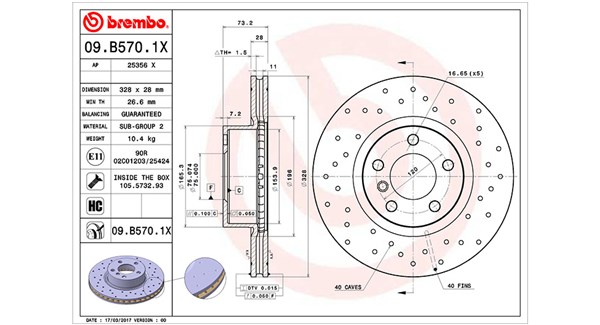 MAGNETI MARELLI Bremseskive 360406131002 ventileret 328mm 28mm for BMW
