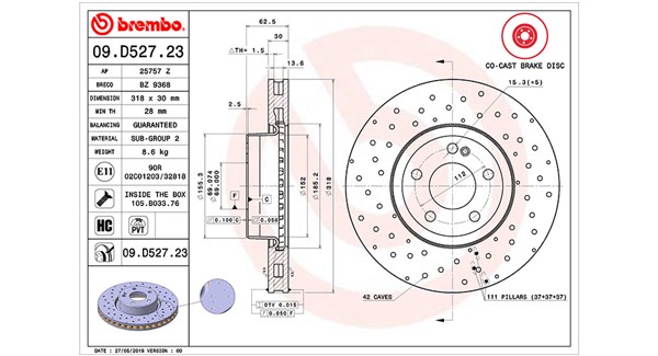 MAGNETI MARELLI Bremseskive 360406133504 ventileret 318mm 30mm for MERCEDES-BENZ