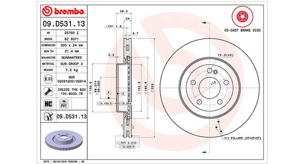 MAGNETI MARELLI Bremseskive 360406133704 Indvendig ventileret- ventilering med dråbeformede blade 320mm 24mm for MERCEDES-BENZ