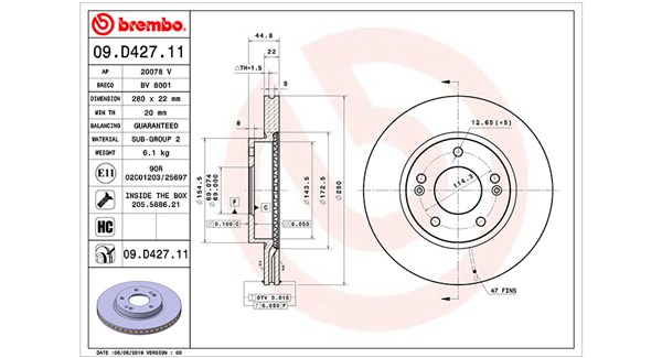 MAGNETI MARELLI Bremseskive 360406165001 ventileret 280mm 22mm for KIA