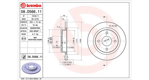 MAGNETI MARELLI Bremseskive 360406165501 fuld 253mm 12mm for FORD
