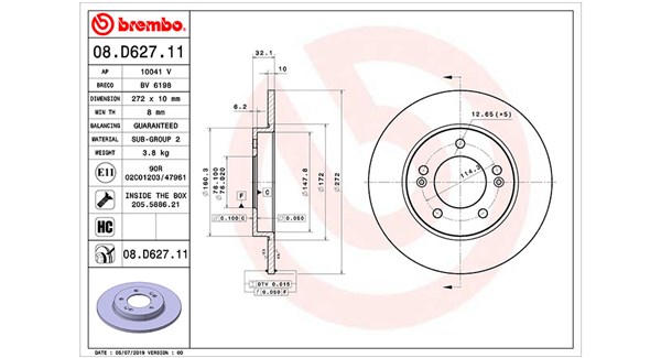 MAGNETI MARELLI Bremseskive 360406165601 fuld 272mm 10mm for KIA