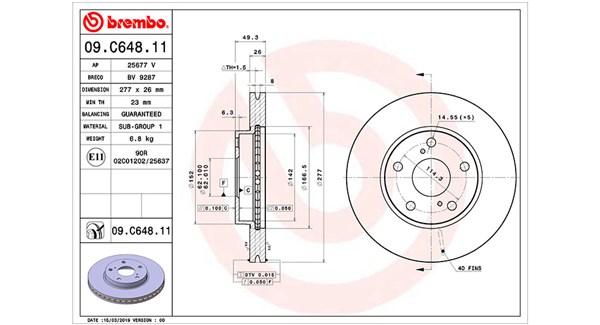 MAGNETI MARELLI Bremseskive 360406166301 ventileret 277mm 26mm for TOYOTA