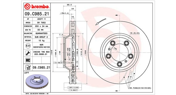 MAGNETI MARELLI Bremseskive 360406166501 ventileret 350mm 34mm for PORSCHE