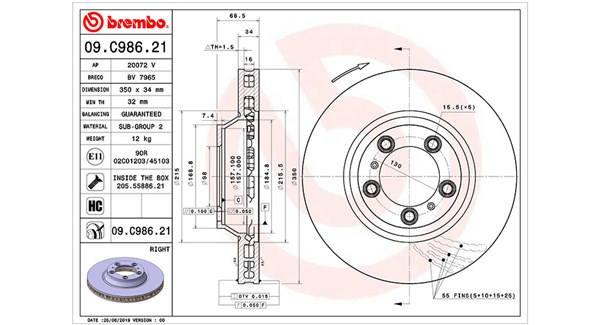 MAGNETI MARELLI Bremseskive 360406166601 ventileret 350mm 34mm for PORSCHE
