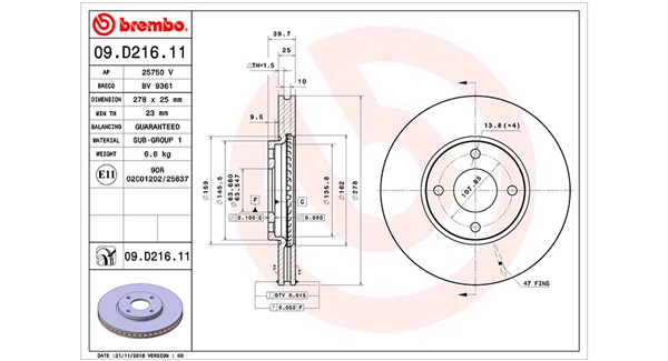MAGNETI MARELLI Bremseskive 360406167101 ventileret 278mm 25mm for FORD