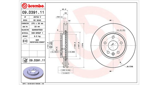 MAGNETI MARELLI Bremseskive 360406167201 ventileret 276mm 26mm for BUICK (SGM) VAUXHALL