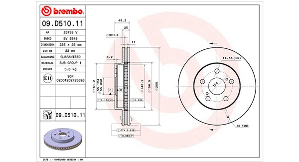 MAGNETI MARELLI Bremseskive 360406167601 ventileret 255mm 25mm for TOYOTA