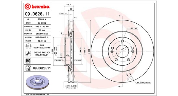 MAGNETI MARELLI Bremseskive 360406168001 ventileret 345mm 30mm for HYUNDAI