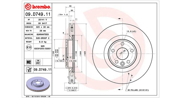 MAGNETI MARELLI Bremseskive 360406168101 Indvendig ventileret- ventilering med dråbeformede blade 325mm 30mm for LAND ROVER