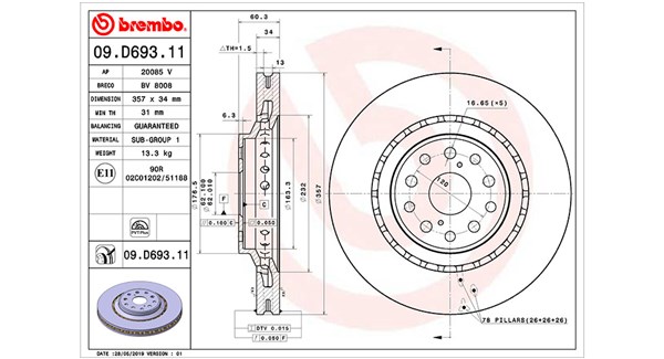 MAGNETI MARELLI Bremseskive 360406169001 357mm 34mm for LEXUS