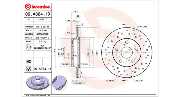 MAGNETI MARELLI Bremseskive 360406144002 ventileret 275mm 22mm for TOYOTA TOYOTA (GAC) TOYOTA (FAW)
