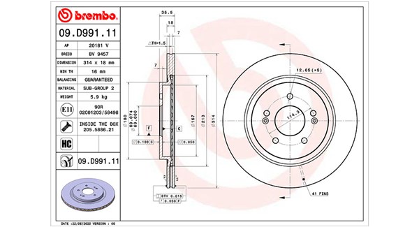 MAGNETI MARELLI Bremseskive 360406171901 ventileret 314mm 18mm for HYUNDAI KIA