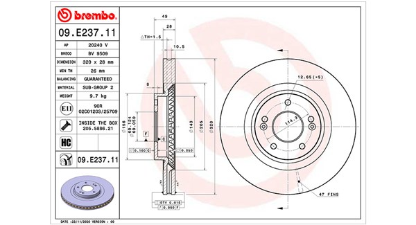 MAGNETI MARELLI Bremseskive 360406174101 ventileret 320mm 28mm for HYUNDAI