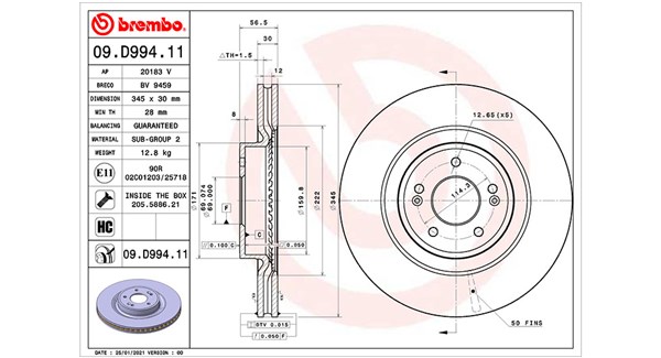MAGNETI MARELLI Bremseskive 360406174001 ventileret 345mm 30mm for KIA