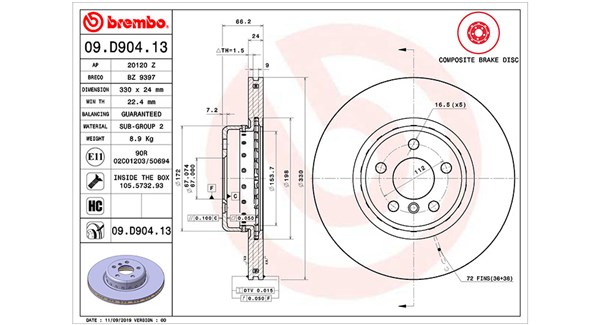MAGNETI MARELLI Bremseskive 360406168501 indvendig ventileret 330mm 24mm for BMW TOYOTA