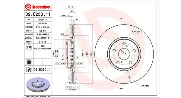 MAGNETI MARELLI Bremseskive 360406173001 ventileret 319mm 28mm for LEXUS